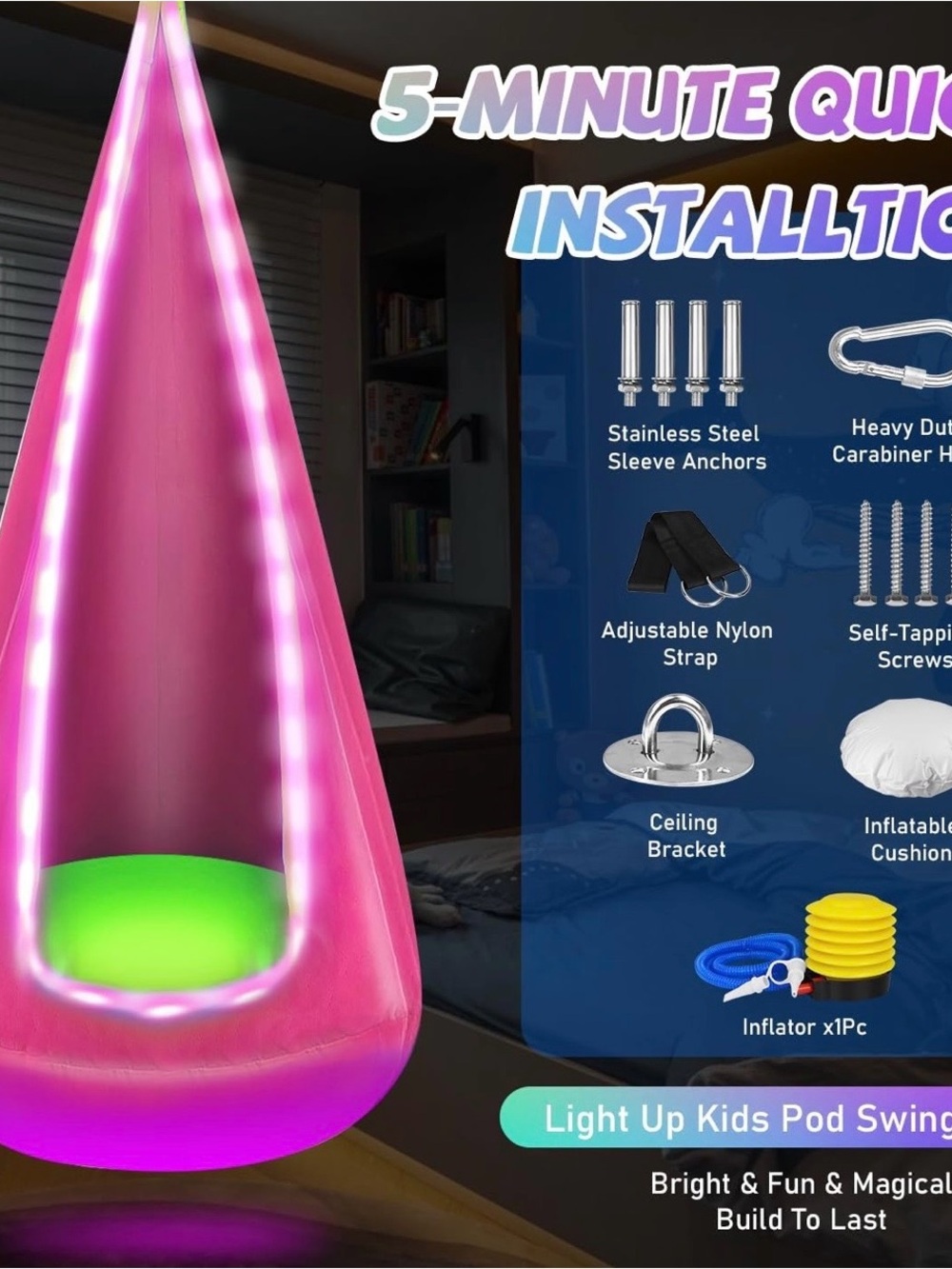 LED Pink Hanging Pod Swing‎ - Picture 4 of 4